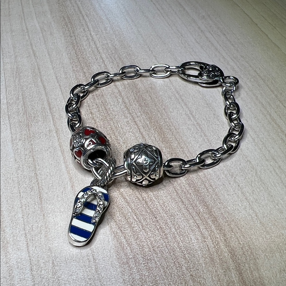 Silver Charm Bracelet with Blue and Red Accents